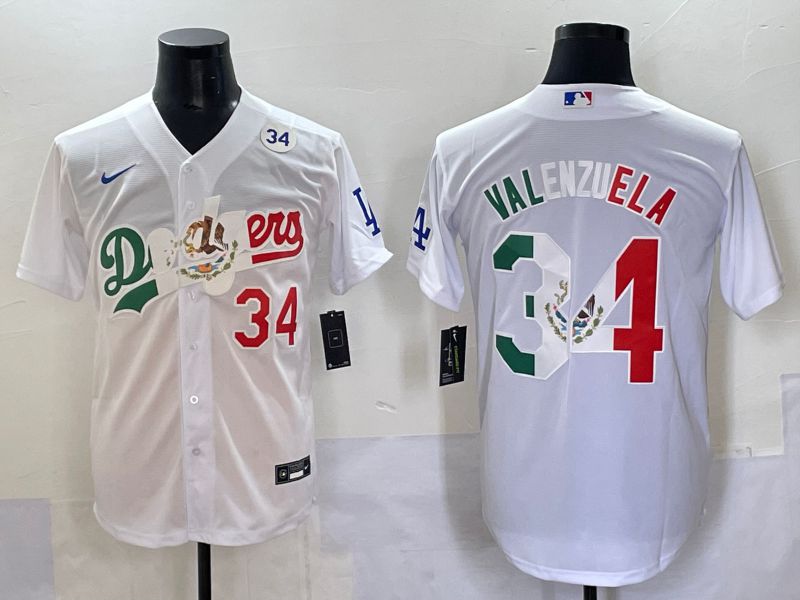 Men 2025 Los Angeles Dodgers #34 Valenzuela White Nike MLB Jersey style 7039->los angeles dodgers->MLB Jersey